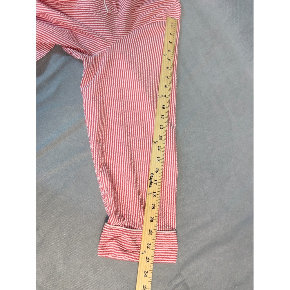 J Crew Seersucker Red White Pajama Lounge Set Long Sleeve Shorts Preppy   3X - Picture 11 of 16